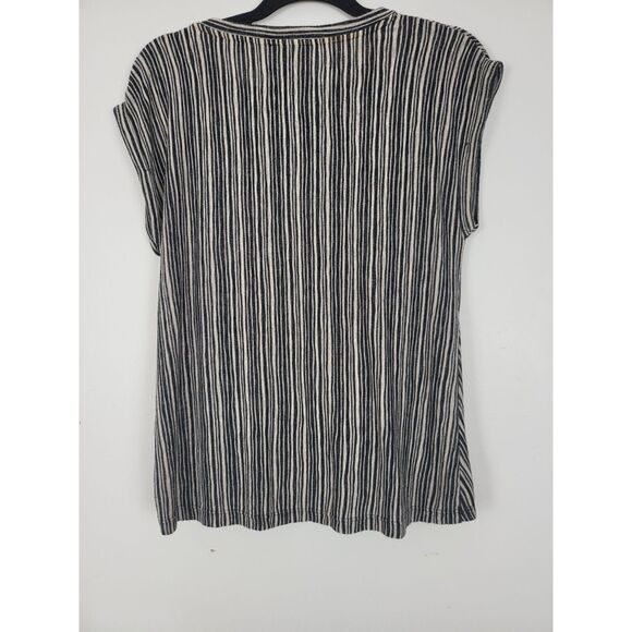 W5 Anthropologie Top Med Womens Black White Cap Sleeve Crew Neck Pullover - Picture 5 of 6